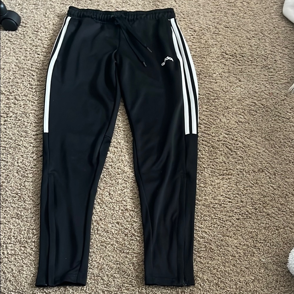 Adidas Black Track Pants with White Stripes